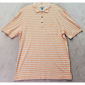 Ahead USA Supply Co. Polo‎ Shirt Mens Medium White Orange Striped Slit Collared